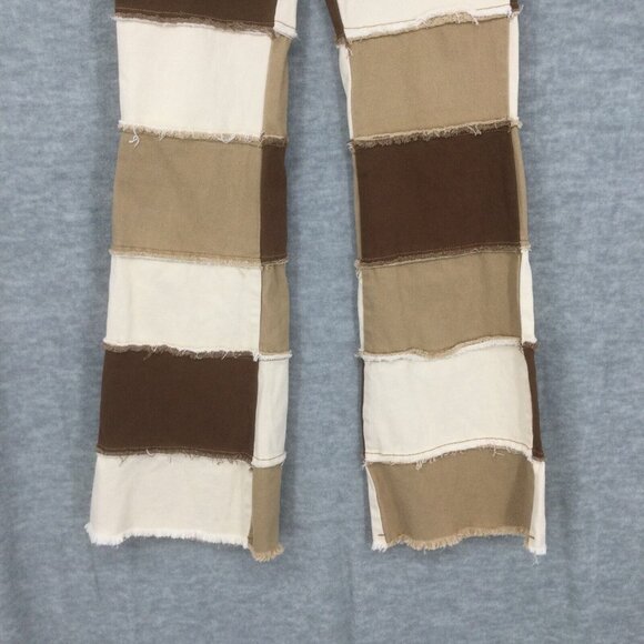 Machine Jeans 7 Flare Patch Brown Colorblock Y2K 90s Bell Bottom Boho - Picture 3 of 15
